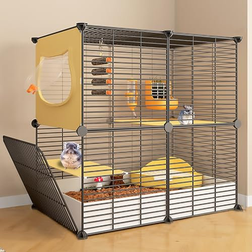 Chinchillakäfig mit Tablett, Großraum-Rattenkäfig, Igelkäfig, Käfig für Hamster, Eichhörnchen, Verschlüsseltes Design, Anti-Jailbreak(75x37x75cm)