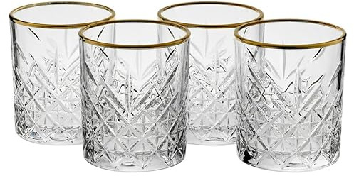 Queensway Home & Dining 420ml 4/8 Pcs Timeless Tumbler with Gold Rim Whiskey Cocktails Glasses Perfect Party Mug Lead Free Drinkware Gifts Clear Fine Sleek Design for Celebrations (4)