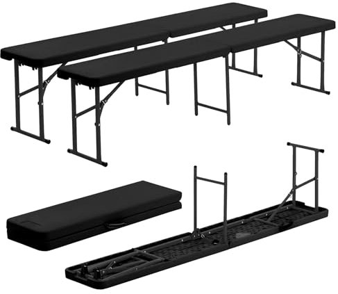 Harbour Housewares Folding Garden Benches - 6ft (180cm) - Pack of 2 - Black - Heavy Duty Folding Utility Bench Indoor Outdoor Patio Seating for Outdoor Events, Camping Picnic, Arts & Crafts