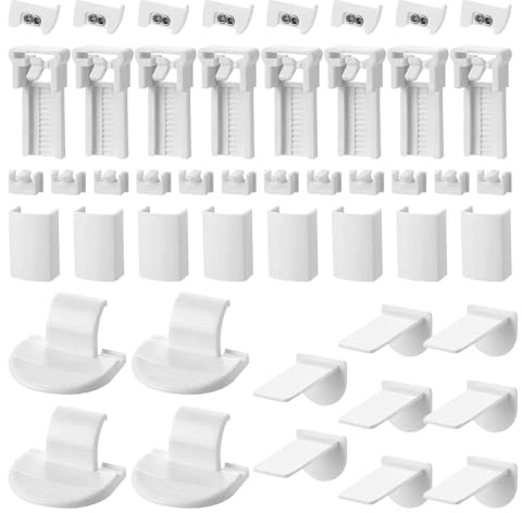Anwangda Plissee Ersatzteile Set, Ohne Bohren Verstellbar Klemmträger Plissee Klemmfix Halterung für Fenster Plissees mit Vier Zugbändern (GRÖSSE: 8 Kit 48 Stück, Weiß)