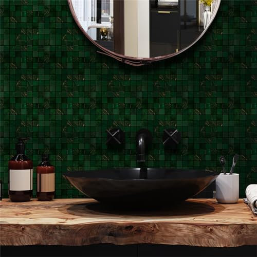 Bathroom tile stickers, kitchen tile stickers Tile Stickers 10X10 CM Dark Green Kitchen Tile Stickers for Bathroom Stick on Wall Tiles Backsplash for Kitchen Stick on Tiles Self-Adhesive Vinyl Home De