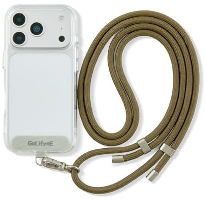 Golifyne Cordino per Telefono Universale | Laccio Regolabile 80-150cm per Cellulare | Catena con Patch Resistente, Compatibile con iPhone/Samsung/Huawei e Altri Smartphone - Verde militare