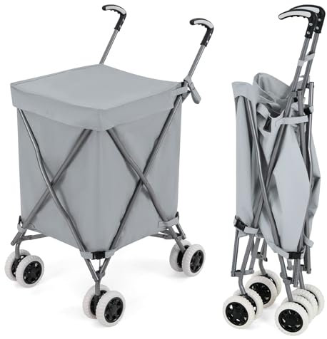 SOARS Carro de la Compra de Tela Oxford 90 L, Carro Compra 4 Ruedas Flexibles, Forro Extraíble e Impermeable, Carretilla Plegable para Supermercados, Ferias y Puestos de Venta (Gris)