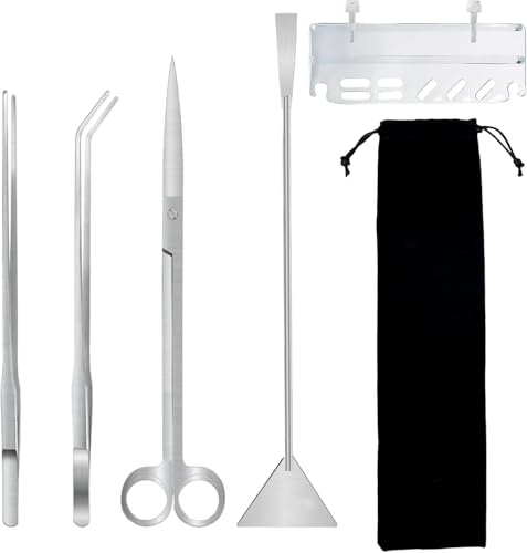 VGECEE Set di Attrezzi per Acquario 4 in 1 Set di Strumenti per Pulire l'Acquario Accessori per Acquari Pinzette Acquario in Acciaio Inox Forbici Spatola per la Pulizia di Acquari e Piante Acquatiche