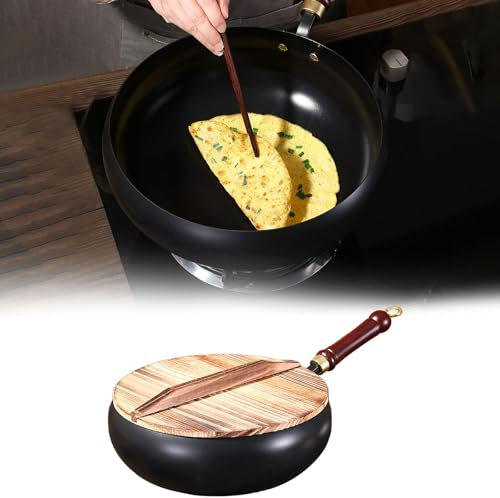 Uncoated Iron Pan, Hand Forged Pot with Heat Retention Function, for Kitchen, Various Culinary Styles, Recipes, Wrought Iron Frying Pan, Irons Pans (B)