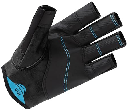 Gill Pro Sailing Gloves - Short Finger with 3/4 Length Fingers for Boating, Dinghy, SUP, Kayaking or Windsurfing (Black/Bluejay, L)