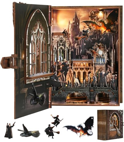 CCCDF Magic Book Nook Kit - DIY Miniature House Kit for Adults Teens, 3D Wooden Puzzle, Dollhouse Booknook Tiny House Bookshelf Decor, Gifts for Family, Friends (Introduction to Magical Flight)