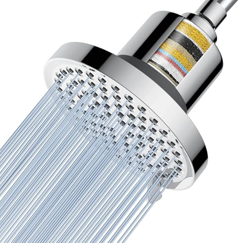 Voolan Soffione con Filtro a 20 Stadi, Doccia a Pioggia ad Alta Pressione Filtrata per Acqua Dura, Rimozione Delle Sostanze Nocive, 8 Impostazioni di Spruzzo per Doccia da Bagno, Cromo