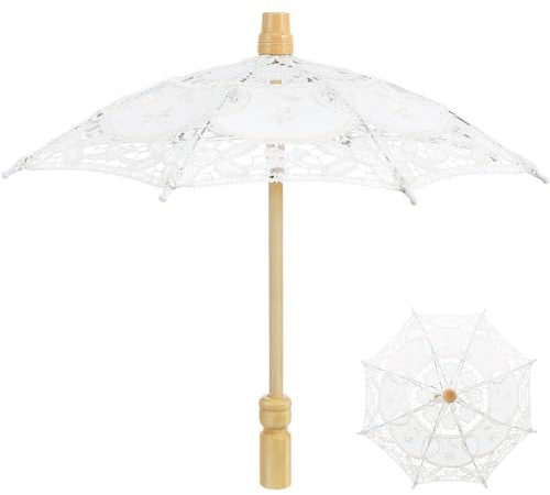 SHINEOFI Hochzeit Brautschirm Weißer Baumwoll Spitzenschirm 15cm Radius Fotorequisite Sonnenschirm für Hochzeitsfeier und Kostümfotografie