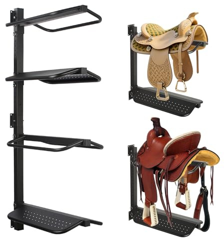 Sidasu Split-Type Saddle Rack, 4 Tier Heavy Duty Wall Mounted Saddle Rack,Saddle Stand Detachable for Western Style Saddles,Horse Tack Storage, Supports to 300Lbs, Black(Alloy Steel)