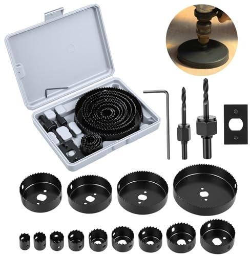 20 Pcs Coffret Scie Cloche Metal, 19 mm - 127 mm Scies Cloches pour Perceuse, hole saw set pour perçage de plaques de plâtre, bois tendre, PVC et plastique, avec forets