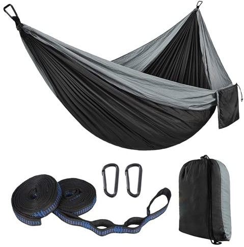 Cycayit Hammock Camping, Single Person, 270x140cm, 150kg, 2 Tree Straps | Ultralight 600g Set, Packs into Built-in Storage Pouch; 4-Loop Adjustable Straps for Garden, Festival & Hiking