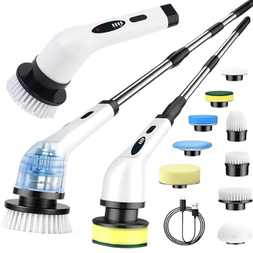 Spazzola Elettrica Rotante per Pulizia Casa, Spazzola Rotante Pulizia Casa, 9 Testine Sostituibili, 3 Velocità, Impermeabile, Ricaricabile USB-C per Bagno, Cucina, Pavimenti, Piastrelle, Auto