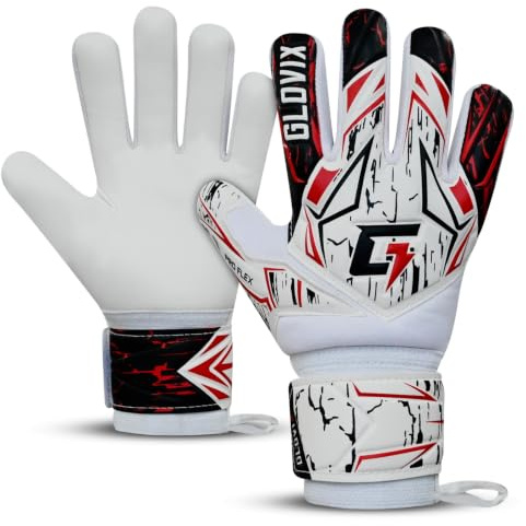 GLOVIX Professional Goalkeeper Gloves for Kids,Youth,Adults & Men–Soccer Goalie Gloves with Finger Protection,Strong Grip Dumbo Latex Palm 4+3mm,Wrist Support (WHITE/RED, 10)