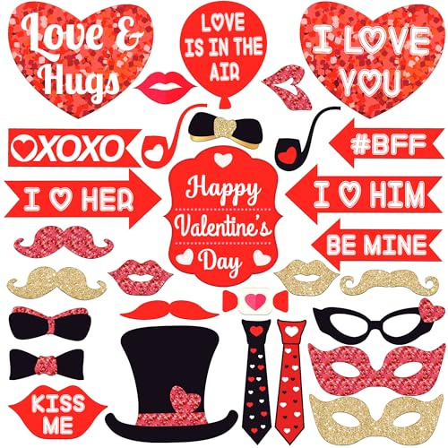 KatchOn, Red Valentines Photo Props - Pack of 30 | Valentines Day Photo Booth Props | Valentines Day Decorations | Valentine Day Props for Photography | Valentine Props for Valentine Day Décor