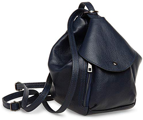 Caspar Leder Cityrucksack 2 in 1 Schultertasche Damen Rucksack mit Reißverschluss - PREMIUM LINE - Modell No.788 - Made in Italy, Farbe:dunkelblau, Größe:Einheitlich