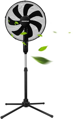 Aigostar Elsie - Ventilatore a Piantana, 7 Pale Ventilatore a Piantana Silenzioso, 3 Velocità, 50W, Altezza Regolabile 108-123cm, Oscillazione 75°, Base stabile e salvaspazio, 1150 r/min, Nero
