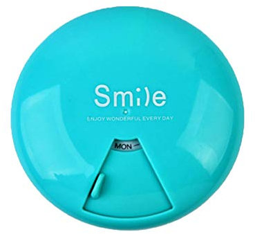 YSoutstripdu Tragbare Pillendose mit Smiley-Design, bedruckt, drehbar, für Medikamente, Blau
