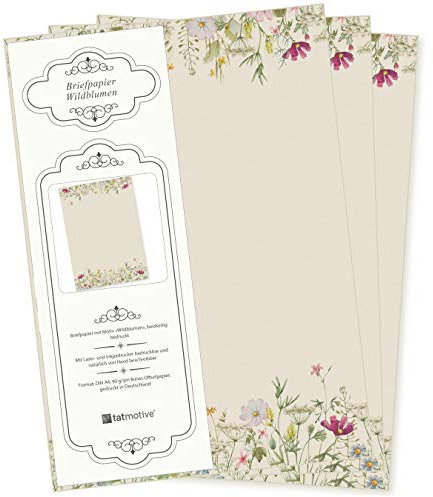 Wildblumen Briefpapier 50 Blatt Papier DIN A4 beidseitig floral Natur nachhaltig für Frauen Schreibpapier Erwachsene