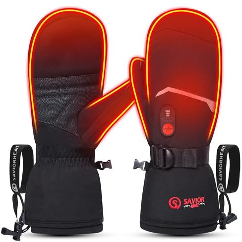 SAVIOR HEAT Gants Chauffants Mitaines Homme Femme, Gants de Ski Neige à Batterie Électrique Rechargeable, Gants Chauds pour Hiver Moto Snowboard Randonnée Cyclisme Randonnée Course à Pied