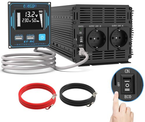 EDECOA Power Inverter 12v 220v Convertitore di Potenza Onda Pura 2000w con Telecomando Power Inverter Onda Pura (2000w Telecomando USB)