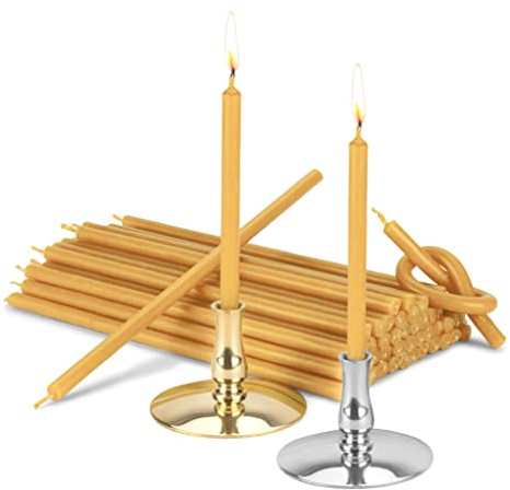 NKlaus - Set di 2 portacandele con candele in 100% cera d'api di qualità superiore L 15cm 40090