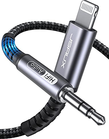JSAUX Cavo AUX per iPhone Ausiliare Audio Auto 1 metro [Certificato Apple MFi] Cavo Lightning Jack a 3,5 mm Compatibile con iPhone 12/12 Pro Max/11 Pro Max/X/XR/8/7/ Cuffie/Autoradio- Grigio