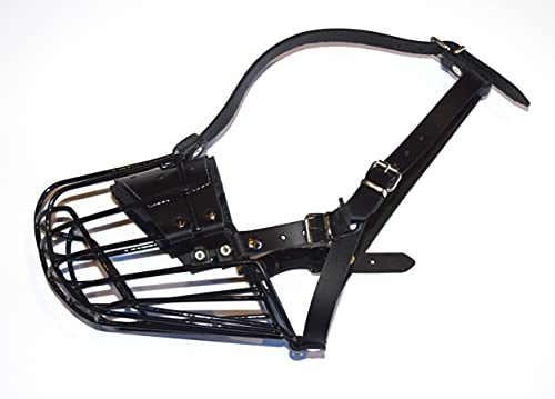 Muselière en fil métallique pour chien Border Collie et autres chiens similaires (panier noir/cuir noir, 4)