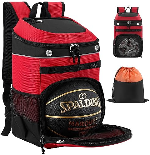 TRAILKICKER Basketboll väska ryggsäck för män basket saker fotboll väska ryggsäck sport ryggsäck utrustning väska för volleyboll gym ryggsäck med bollfack röd