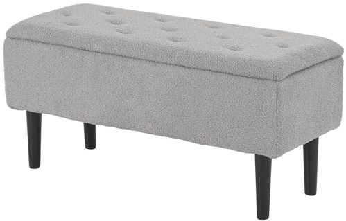 HOMCOM 57L Storage Ottoman, End of Bed Bench with Wooden Legs, Fabric Footstool for Living Room, Bedroom, 95 x 38 x 45cm, Grey
