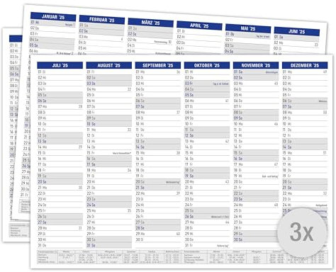 TOBJA Tafelkalender 2026 A4 Blau - 3er Pack Kalender 2026 mit Ferien & Feiertagen | Jahresplaner Wandkalender 2026 DIN A4 | 12-Monats Blattkalender im Set (3 Stück Papier)