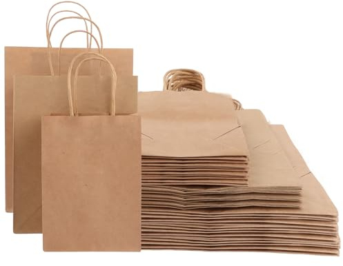 ZOFUN 100 Stück 100stk Braun Papiertüten mit Henkel, Gemischte 3 Größen Papiertragetaschen, Perfekte Kraftpapiertüten für Business, Einkaufstaschen (Groß-30, Mittel-30, Klein-40)