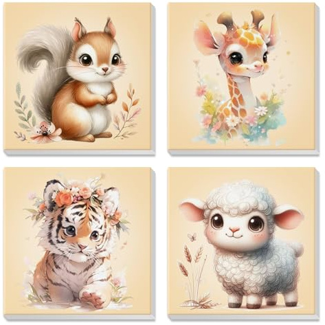 GHHKUD Pintura por Números para Adultos y Niños al óleo de Lienzo DIY, Pack 4 Animales Pinturas para Niños, Kit Manualidades Niños Regalos para Niñas, Cuadros para Pintar por Numeros Paint by Numbers