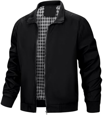 Wirltte Mens Bomber Jackets Lightweight Casual Windbreaker Baseball Sports Hiking Jacket Outwear with Zip Pockets Black L