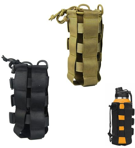 VireEyU Pack de 2 Soportes Tácticos para Botellas, Bolsa para Botellas de Agua, Funda Militar para Botellas, Soporte para Botella de Agua para Senderismo, Ciclismo, Correr y Camping (Negro y Marrón)
