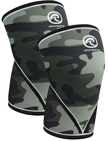 Rehband Classic 7mm V Knee Sleeve for Weightlifting, Competition Grade Powerlifting Knee Sleeve, Compression Sleeve for Crossfit, Squats, Gym & Heavy Lifts, Colour:Camo - 1 Pair, Size:Large