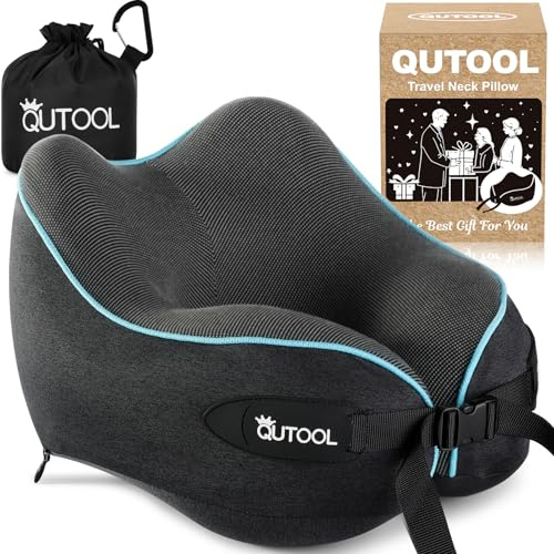 Travel Pillow, Memory Foam Neck Pillow for Travel,-Gifts for Women/Men/Mom/Dad Adjustable Airplane Flight Pillow 360° Neck Support With Carry Bag - Best Travel Essentials for Long Flights (Black)