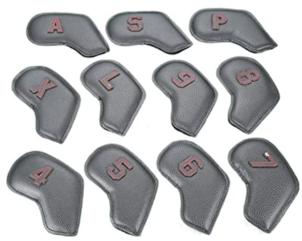 Golf Club Headcovers 11Pcs 4-9 P S A X PU Waterproof Golf Iron Headcover Protection Cover 8.5x16.5cm Outdoor Sports Golf Club Head Covers Protector (Color : Black-Red Size : 1) (Black red)