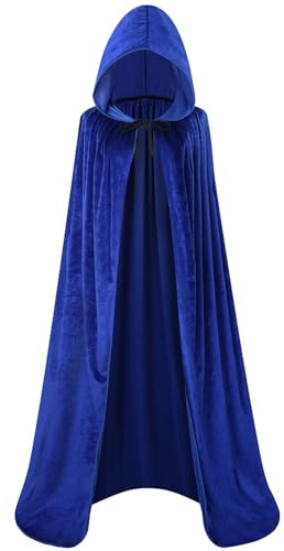 maxToonrain Cape à capuche en velours pour adultes, cape unisexe avec capuche pour Halloween, Noël, journée mondiale du livre (150 cm, bleu)