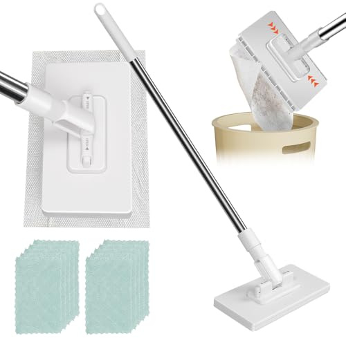 SGZIOO Mop with Pressure Clamping System, Microfibre Floor Mop Set, No Hand Washing, One Button for Changing, Automatic Clamping Cloth, Wiper Floor with 10 Mop Pads, Flat Mop for Home, Office
