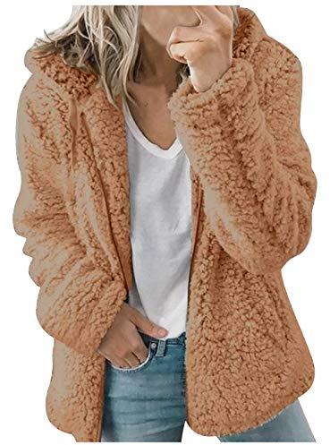 Chaqueta de forro polar para mujer, abrigo esponjoso tipo oso de felpa, con cremallera, sudadera con capucha de forro polar grueso, chaqueta con bolsillos, sudadera suave y esponjosa, mangas largas