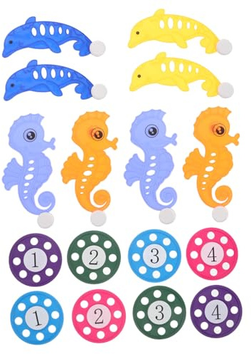 FIXOSHEE 2 Sets Pool Diving Disc with Seahorse Dolphin Numbered Discs Underwater Swimming Dive Training Set for Active Play and Skill Development in Backyard Beach Pools