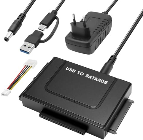 RUIZHI Adaptador de disco duro 6 Gbps USB 3.1 a IDE/SATA 2,5/3,5 pulgadas IDE SATAHDD, adaptador convertidor para cable USB Windows 11/10/8/7/XP/Vista con fuente de alimentación de 12 V/2 A, cable