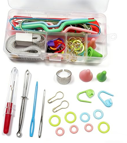 ROKZELT 47 Pezzi Marcatori per Maglieria in Plastica, Anelli Segnapunti Colorati con Scatola Portaoggetti Portatile, Anelli Marcatori Maglia per Cucito, Lavoro a Maglia, Uncinetto, Fai da te
