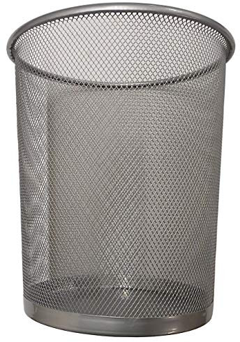DIVCHI Circular Mesh Wastebasket Trash Can, Waste Basket Garbage Can Bin for Bathrooms, Kitchens, Home Offices, Dorm Rooms (1 Pack, Silver)