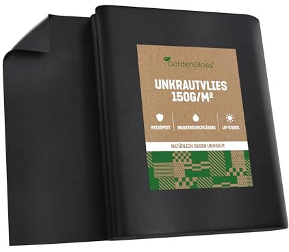 GardenGloss 10m2 Weed Control Membrane Heavy Duty (150gsm) - Water Permeable and Tearproof Weed Barrier Fabric - Weed Control Fabric with High UV-Stabilisation (5m x 2m, Folded)
