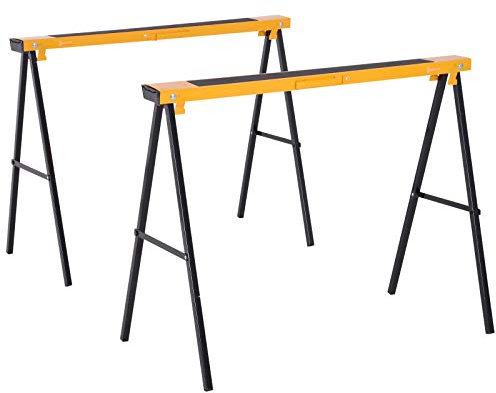 DURHAND Caballete de Sierra con Patas Plegables Metálicos 2 Piezas para Mesa y Trabajo con Asa Almohadilla Antideslizante Carga Máx. 125kg Acero