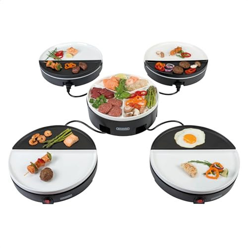 Chef's Dinnerparty - Raclette Grill weiß - Elektrogrill - Innengrills & raclettes - Gourmet-Set für 4 bis 5 Personen - Vollständig spülmaschinenfest - Inklusive Aufbewahrungstasche