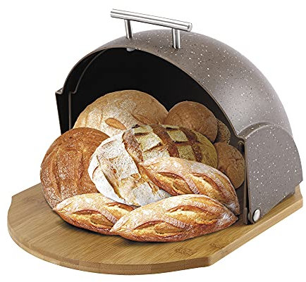 Maestro MR-1678-BR Panera de Mesa para Guardar Pan, Tapa Deslizante, Contenedor para Almacenamiento Pan y Bollería, Diseño Moderno, Marrón