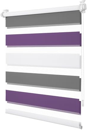 Doppelrollo Klemmfix ohne Bohren Weiß-Anthrazit-Lila B70 x H120 cm (Stoffbreite 65cm) Rollos für Fenster ohne Bohren Lichtdurchlässig & Verdunkelnd Klemmrollo Fenster Rollos für innen